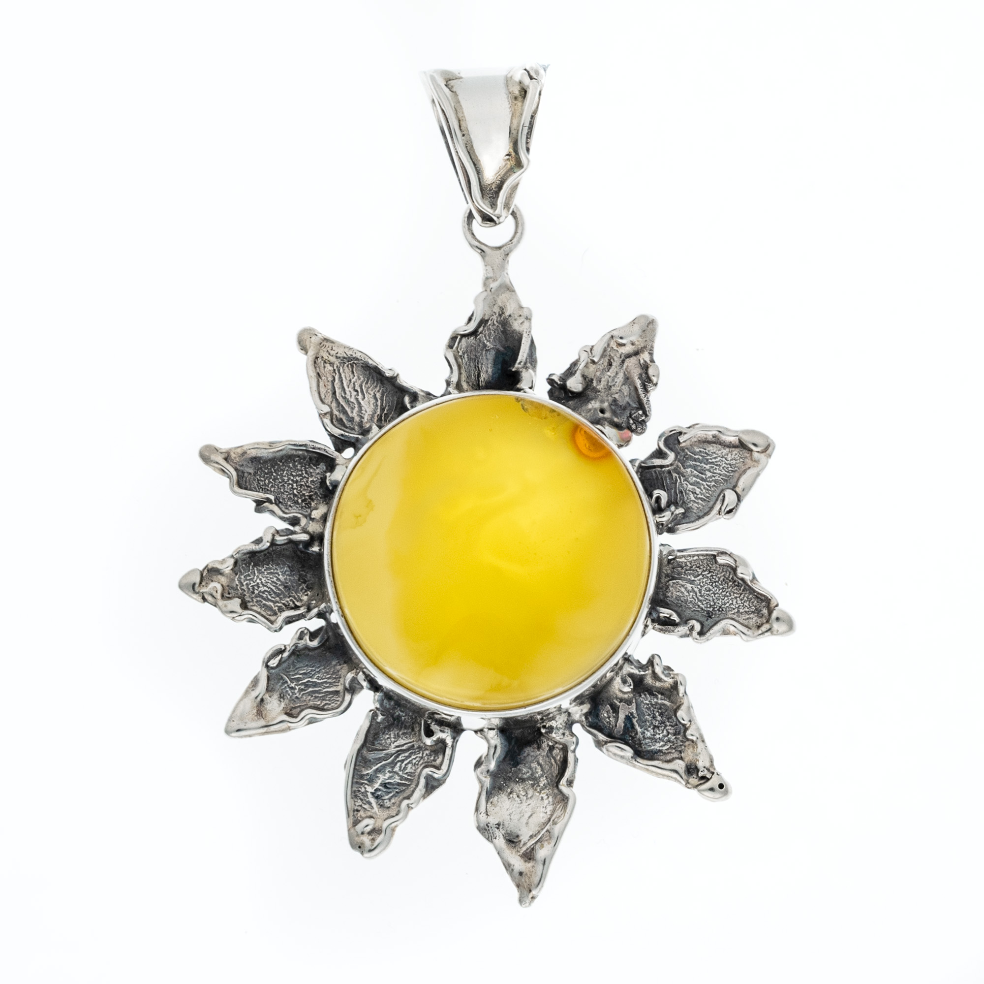 Sterling Silver and Baltic Amber Sun Pendant 1